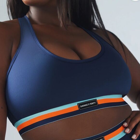Savage x Fenty Lineup Low-Impact‎ Sport Bra Blue/Orange XL Blue Berry NWT IN PKG - Picture 2 of 7